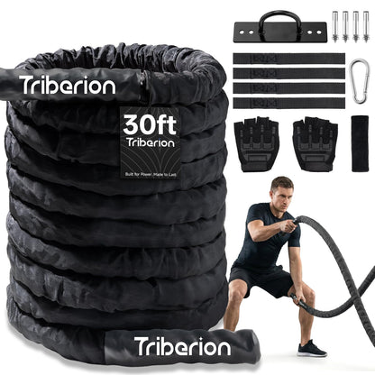 Battle Rope For Home Gym Workout - 1.26 Inch 30ft Heavy Weighted Training Exercise Ropes Fitness