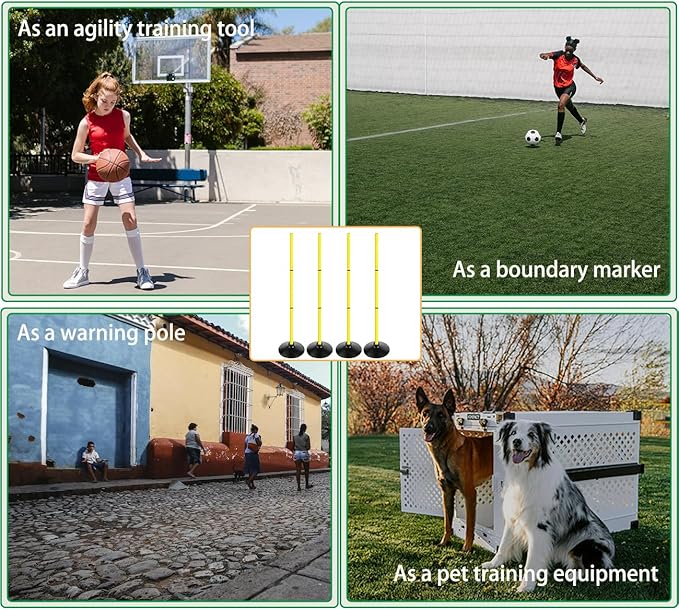 4FT Agility Poles Set Detachable Speed Training Poles Soccer Slalom Sticks with Agility Ladder and