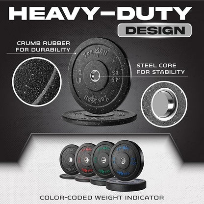 Yes4All 2" Bumper Plate, 10-190 LB Olympic Rubber Weight Plate with Steel Hub for WeightLifting