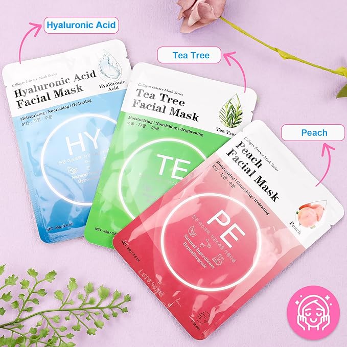 VESPRO 100 Pack Collagen Essence Sheet Facial Masks, Bulk Face Masks Skincare, Hydrating Face Masks