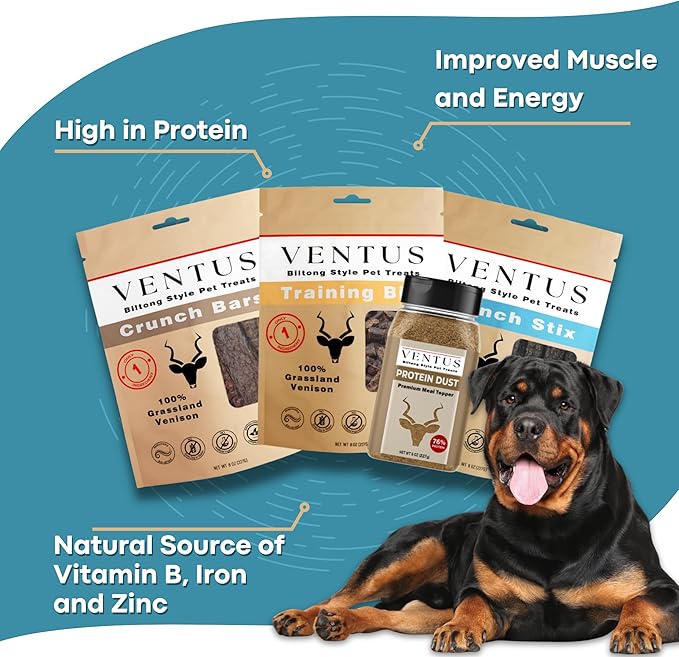VENTUS Jerky Crunch Stix - Single Ingredient High Protein Dog Training Treats, Wild Venison