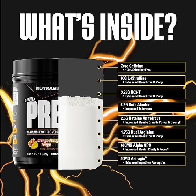 NutraBio STIM-Free PRE Workout for Men, New Formula | Laser Focus, Extreme Pumps | Performance