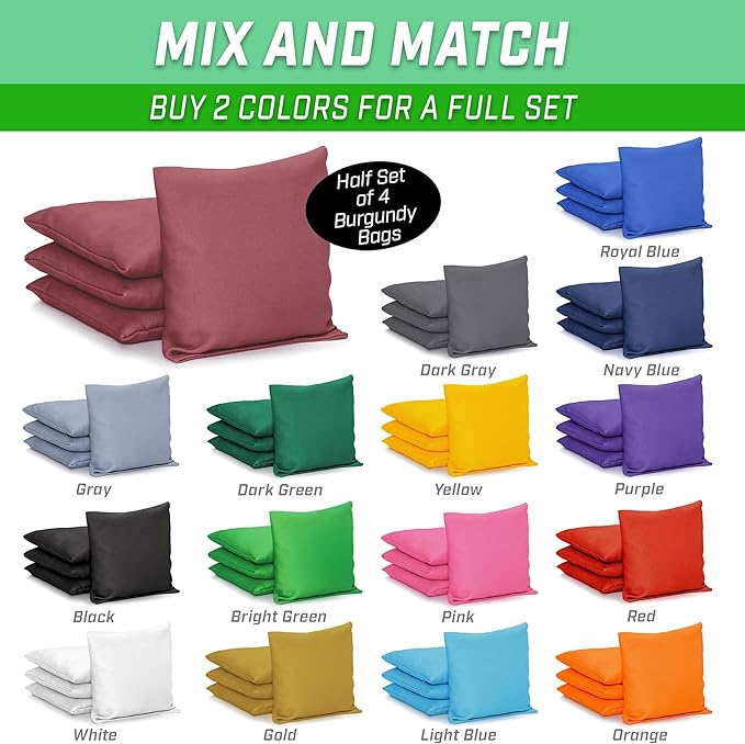 GoSports Classic Cornhole Bean Bags Set of 4-16 Colors Available - Regulation All Weather, Mix and