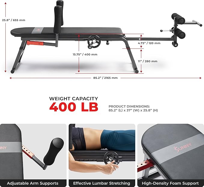 Sunny Health & Fitness Full Body Traction & Stretch Decompression Bench/Table Machine for Lumbar