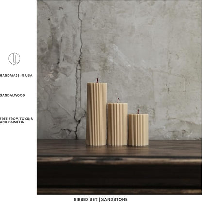 LAWA Roman Handmade Tall Ribbed Pillar Candle - Beautiful Scented Soy Wax Dinner Candle | Classic