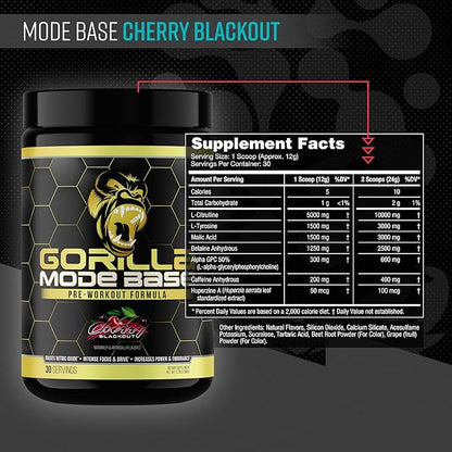 Gorilla Mind Base Pre Workout - Raises Nitric Oxide Intense Focus & Drive Endurance Power