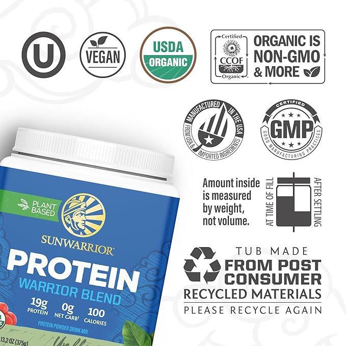 Sunwarrior Organic Plant Based Protein Powder | Vegan Organic Protein Powder Unflavored with BCAA