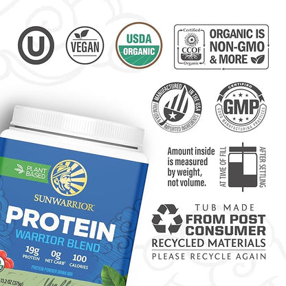 Sunwarrior Organic Plant Based Protein Powder | Vegan Organic Protein Powder Unflavored with BCAA