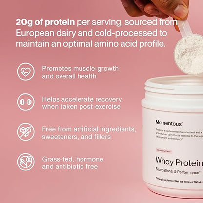 Momentous Essential Grass-Fed Whey Protein Powder - 20 g Whey Isolate Protein - NSF Certified for