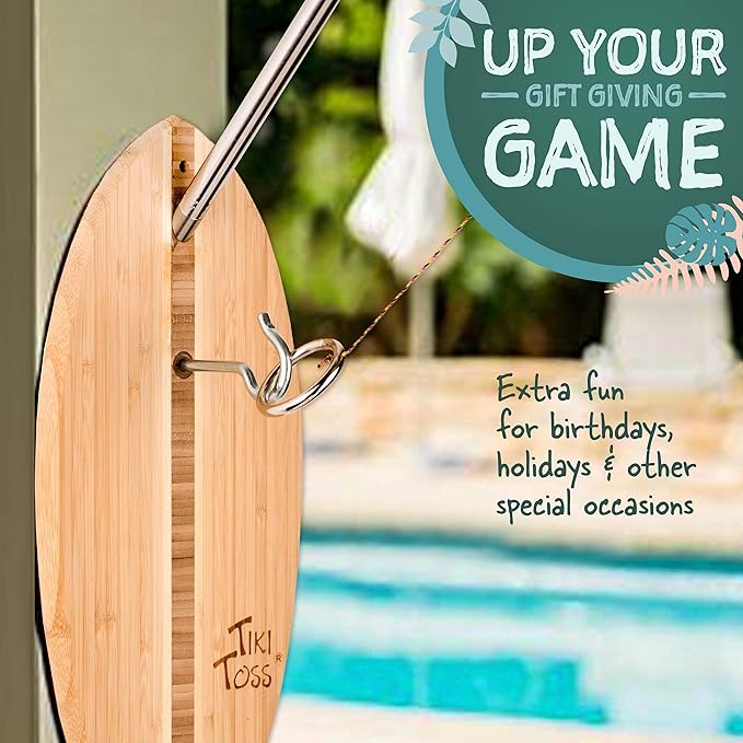 Tiki Toss Ring Toss Game for Adults & Kids - Hook and Ring Games with String and Hooks for