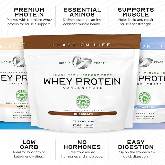 Muscle Feast Grass-Fed Whey Protein Concentrate Powder, All Natural, Hormone Free Pasture Raised