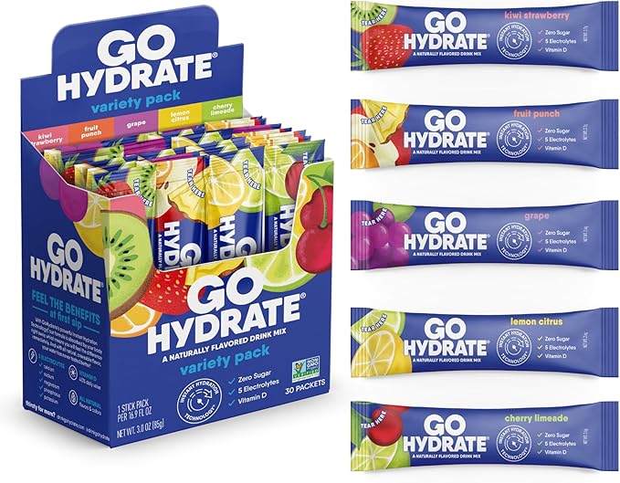 GoHydrate Instant Hydration Powder Packets - Low Sodium Electrolytes Drink Mix - Natural Hydration
