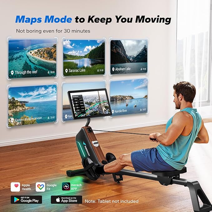 MERACH Rowing Machines for Home, Powerful Electromagnetic Row Machine with 51.2" Extended Rail