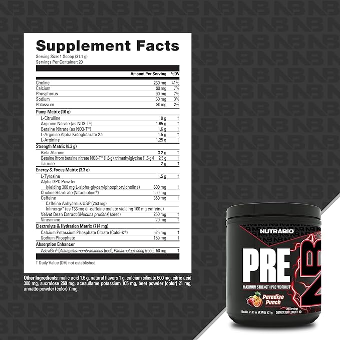 NutraBio Preworkout Powder, Paradise Punch| Explosive Energy, Laser Focus, Extreme Pumps| Pre