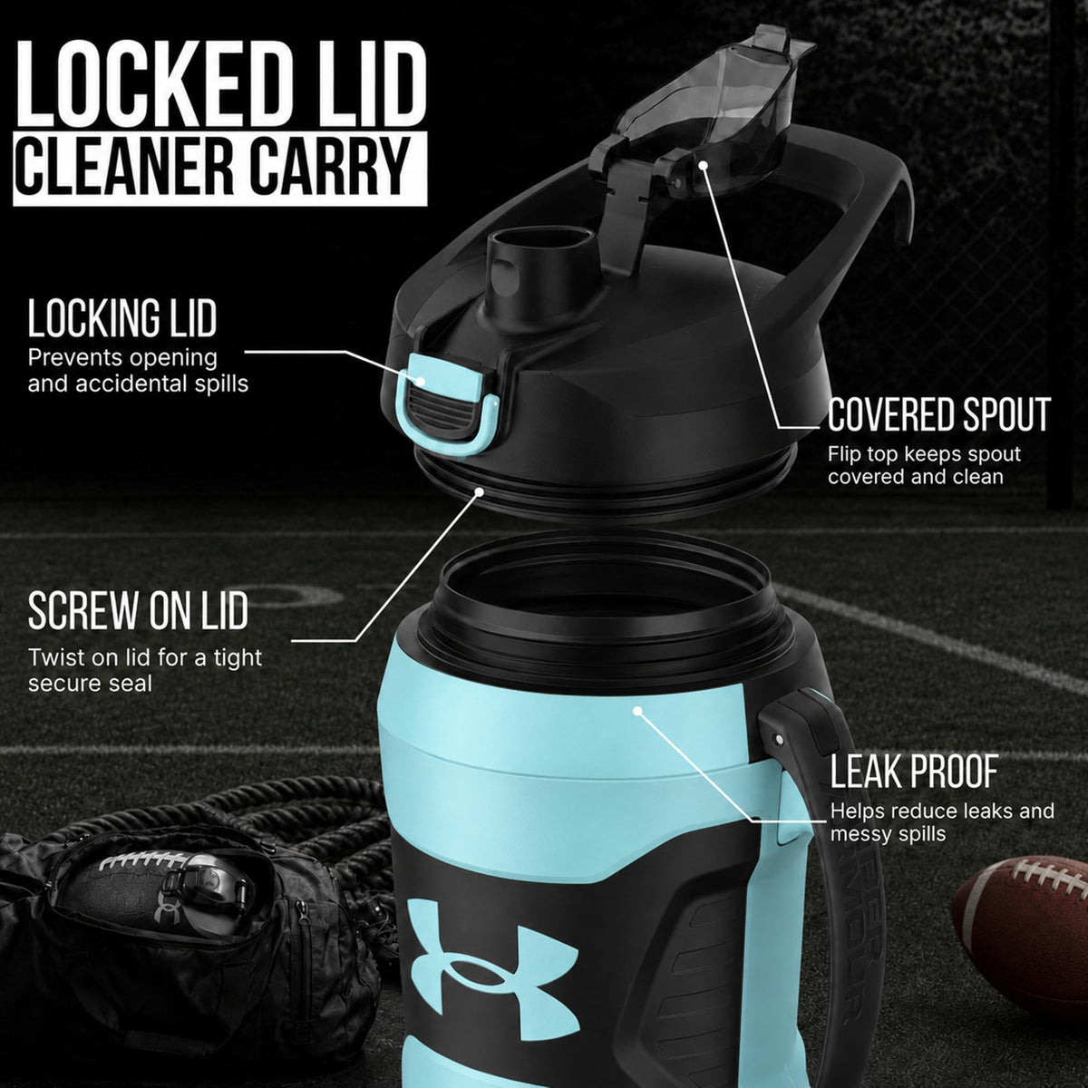 Under Armour Insulated Water Bottle with Handle & Fence Hook, Half Gallon Sports Water Jug