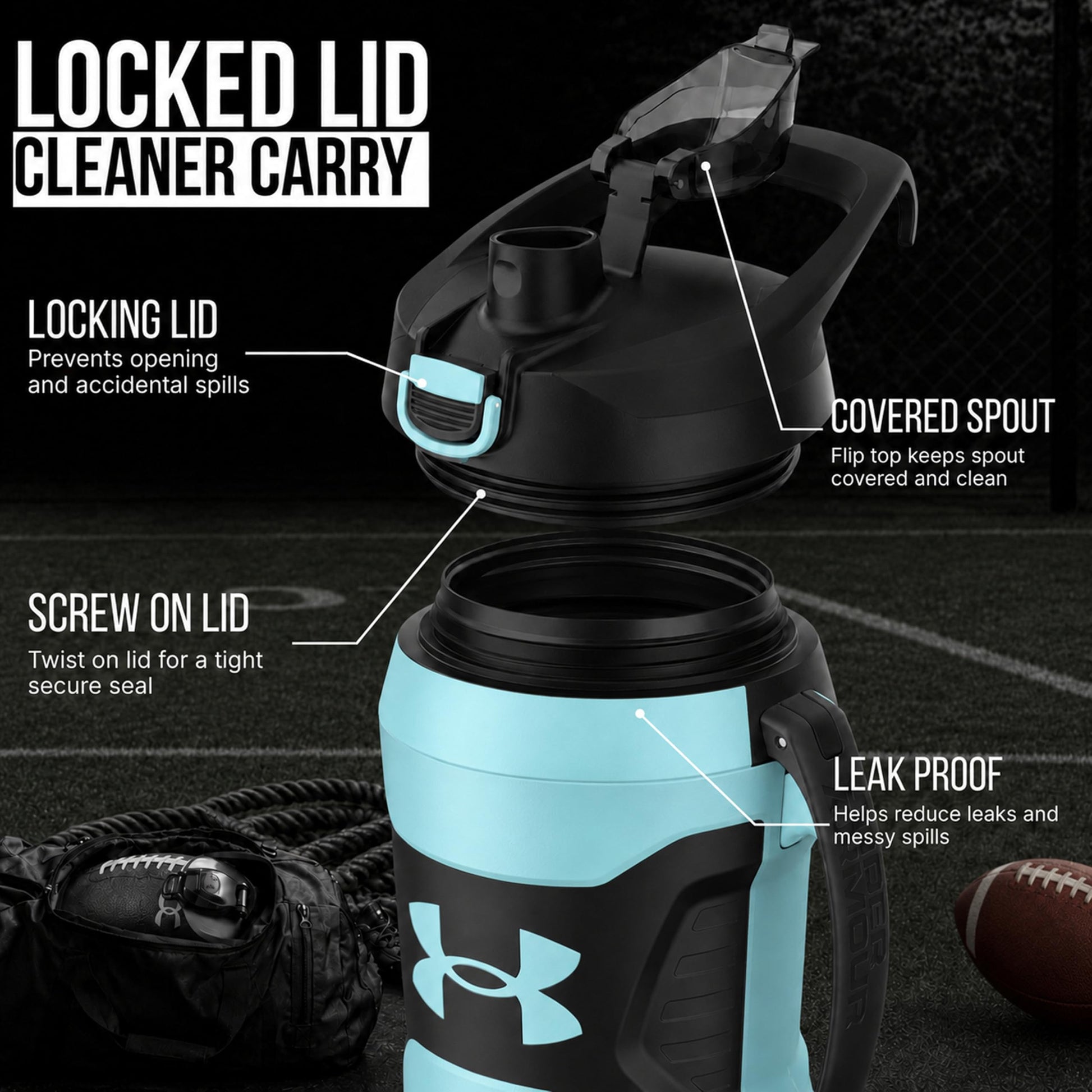 Under Armour Insulated Water Bottle with Handle & Fence Hook, Half Gallon Sports Water Jug