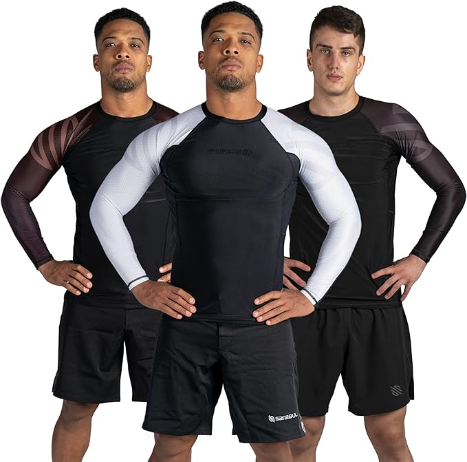 Sanabul Essential Long Sleeve Compression Training Rash Guard for MMA BJJ Wrestling Grappling and