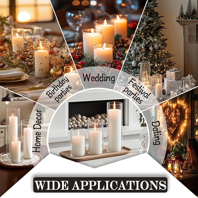 24 Pcs White Pillar Candles with Glass Candle Holder Hurricane Glass Candle Holders Clear Cylinder