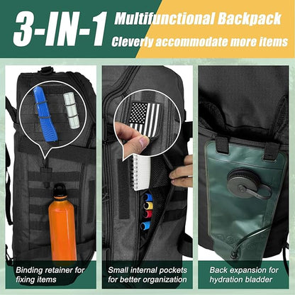 55L Large Travel Gym Duffle Bag Military Tactical Backpack, Army Pack 3 Day Bug Out Bag Rucksack