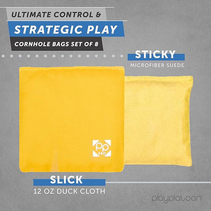 Professional Cornhole Bags - Set of 8 Regulation All Weather Double Sided - Sticky Side/Slick Side