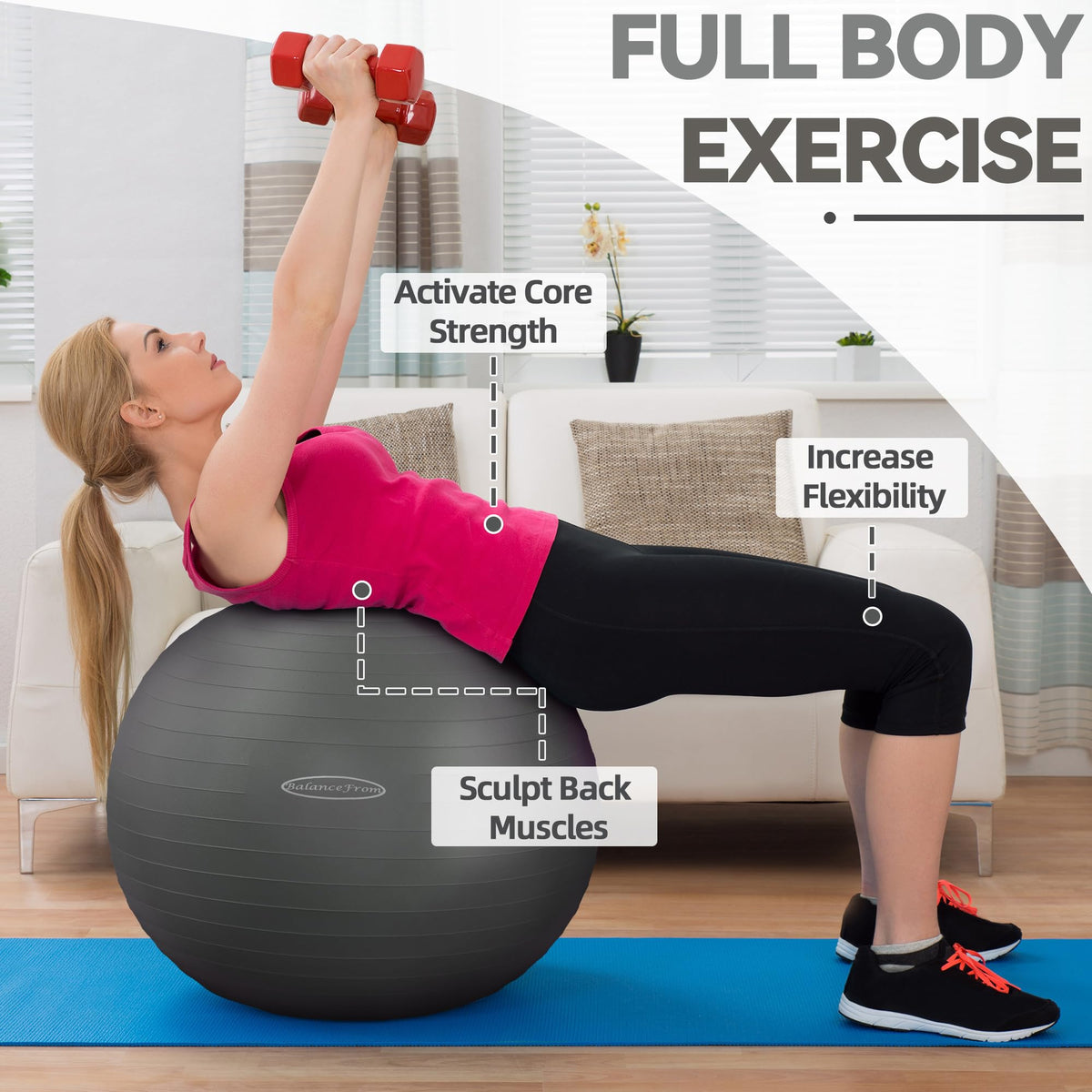Fitvids Anti-Burst and Slip Resistant Exercise Ball Yoga Ball Fitness Ball Birthing Ball with Quick