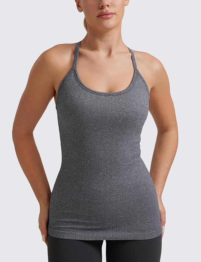 CRZ YOGA Seamless Workout Tank Tops for Women Racerback Athletic Camisole Sports Shirts with Built