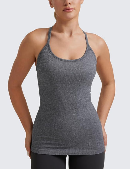 CRZ YOGA Seamless Workout Tank Tops for Women Racerback Athletic Camisole Sports Shirts with Built