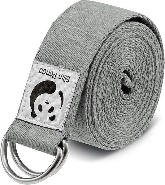 Slim Panda Yoga Strap for Stretching,Cotton Yoga Strap with Adjustable D-Ring Buckle,Non-Elastic