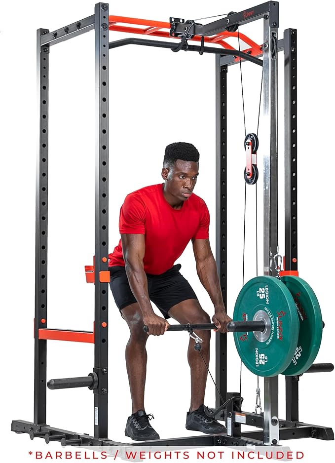 Sunny Health & Fitness Power Zone Strength Rack Power Cage - 1000 LB Weight Capacity, Spotter Bar