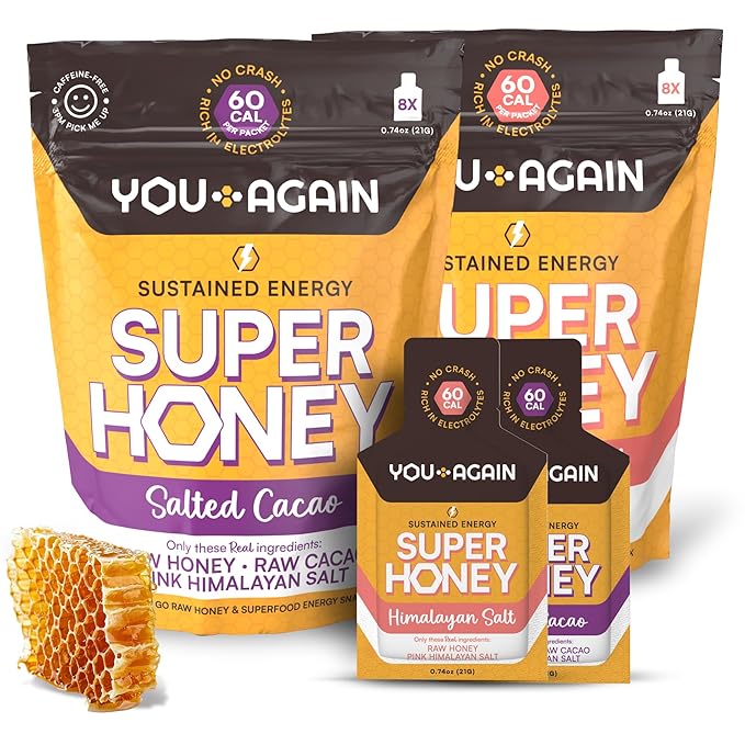 You Again Super Honey Clean Energy Gel, Variety Himalayan Salt & Salted Cacao | Electrolyte
