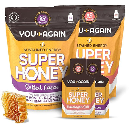 You Again Super Honey Clean Energy Gel, Variety Himalayan Salt & Salted Cacao | Electrolyte