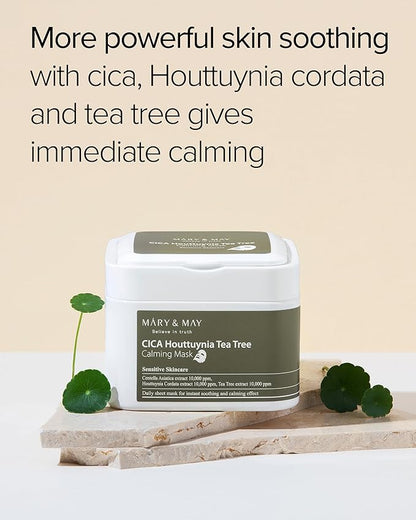 Mary&May CICA Houttuynia Tea Tree Calming Mask - Daily Pull Out Sheet Mask for Instant Soothing &