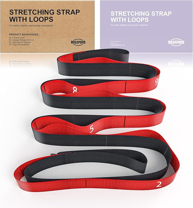 Stretching Strap with Loops - Non Elastic Yoga Straps for Physical Therapy, Durable Stretch Bands