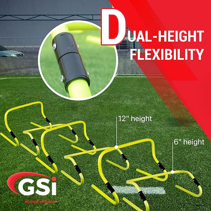 GSi Dual Height Agility Hurdle Pack of 6 – Adjustable 6" & 12" Training Hurdles for Sports