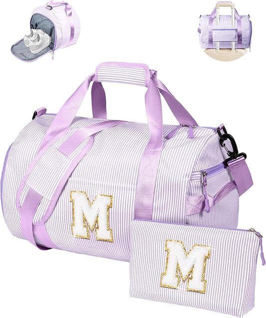 Trendy Gifts for Granddaughter, Girl Gym Bag, Kids Initial Overnight Duffel Bags with Shoe