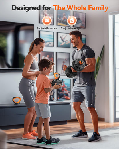 FEIERDUN Adjustable Dumbbells, 45lbs Free Weight Set with Connector, 4 in1 Dumbbells Set Used as