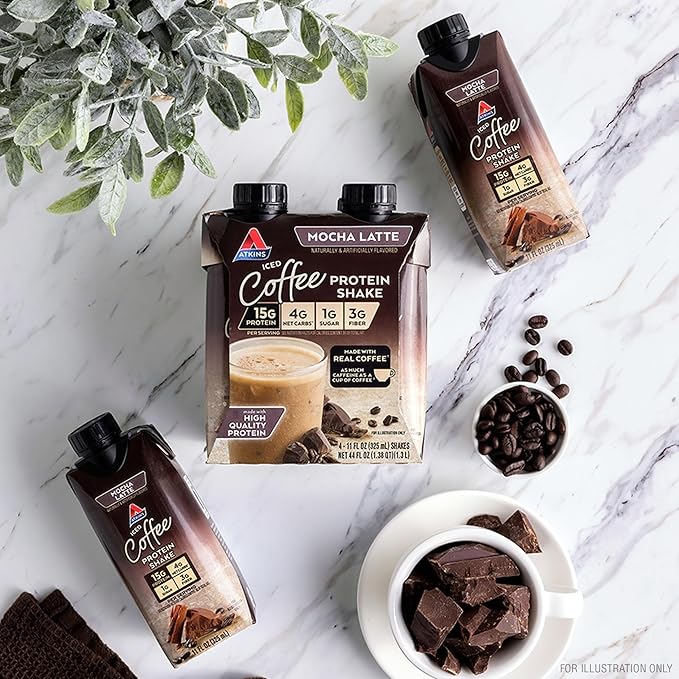 Atkins Mocha Latte Iced Coffee Flavored Protein Shake, High Protein, Low Glycemic, Low Carb and Low