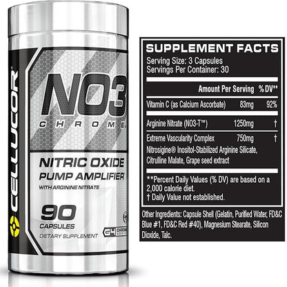 Cellucor NO3 Chrome Nitric Oxide Supplements with Arginine Nitrate for Muscle Pump & Blood Flow, 90
