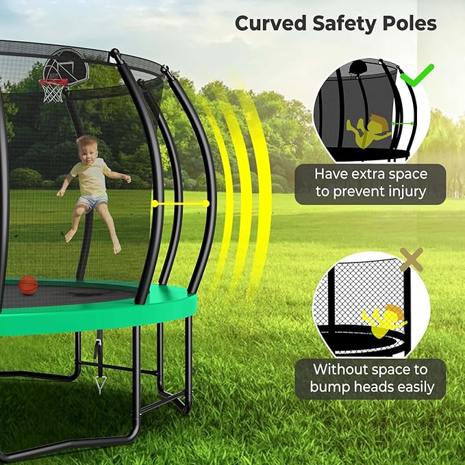 12 14 15 16FT Trampoline Outdoor with Basketball Hoop, Trampoline with Lights for Kids and Adults