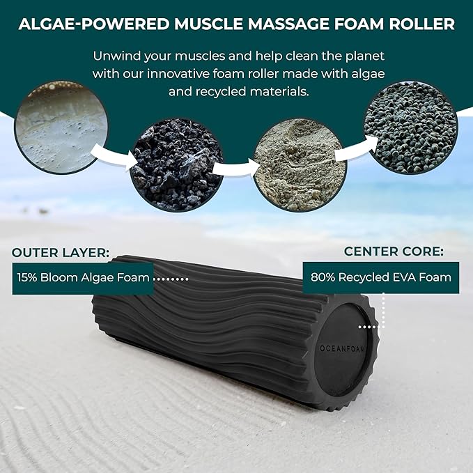 Oceanfoam Tidal Roller - Charcoal - Muscle Massage Foam Roller for Back Pain & Stretching - Firm