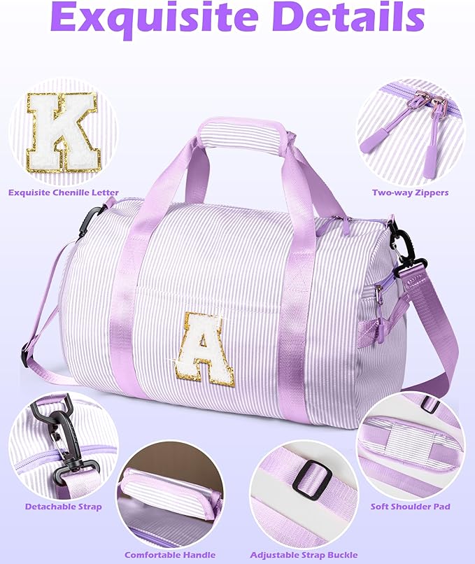 Teen Girl Gifts Trendy Stuff, Girl Gym Bag, Kids Initial Overnight Duffel Bags with Shoe