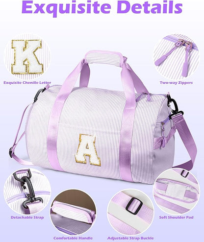 Sweet 16 Gifts for Girls, Girl Gym Bag, Kids Initial Overnight Duffel Bags with Shoe Compartment