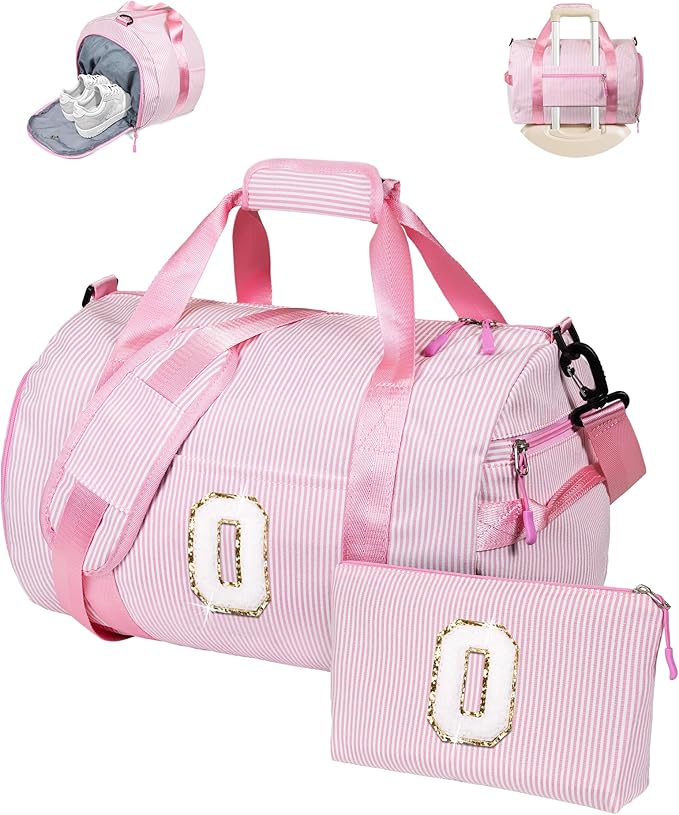 Birthday Gift for Granddaughter, Girl Gym Bag, Kids Initial Overnight Duffel Bags with Shoe