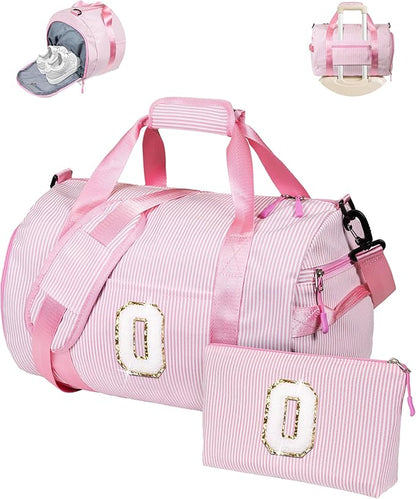 Birthday Gift for Granddaughter, Girl Gym Bag, Kids Initial Overnight Duffel Bags with Shoe