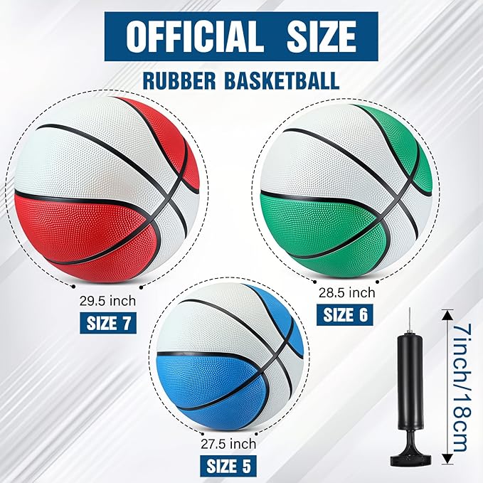 Jenaai 6 Pcs Rubber Basketballs Official Size Bulk Streetballs Multicolor Basket Balls with Pump