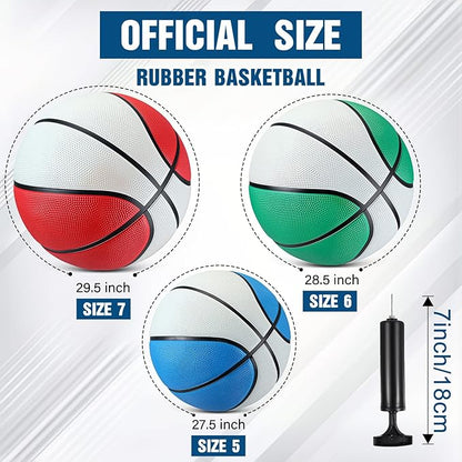 Jenaai 6 Pcs Rubber Basketballs Official Size Bulk Streetballs Multicolor Basket Balls with Pump
