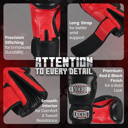 Knockout Gel Boxing Gloves for Men Women - Pro Training Sparring, Maya Hide Leather Muay Thai MMA