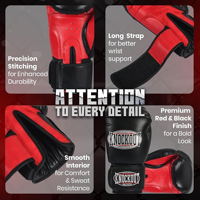 Knockout Gel Boxing Gloves for Men Women - Pro Training Sparring, Maya Hide Leather Muay Thai MMA
