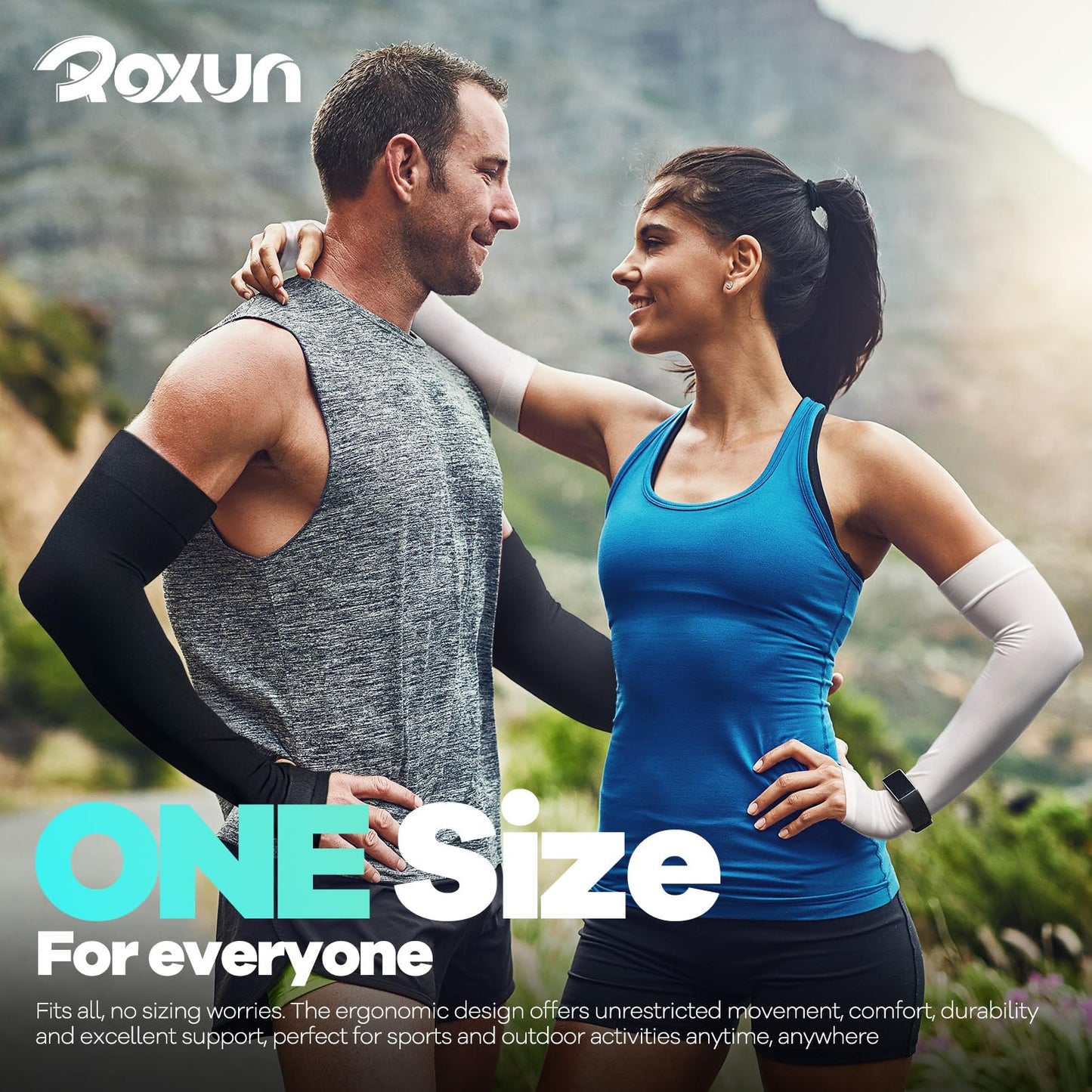 ROXUN Arm Sleeves with Thumb Hole, Cooling UV Sun Protection for Men/Women