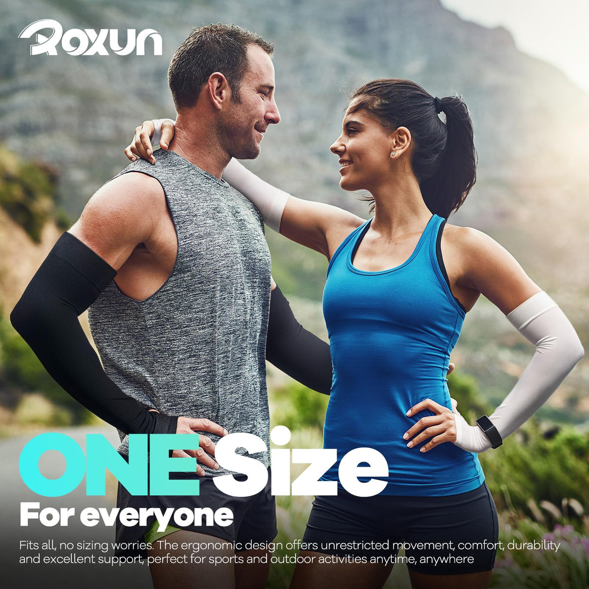 ROXUN Arm Sleeves with Thumb Hole, Cooling UV Sun Protection for Men/Women